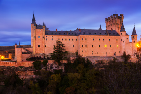 Alcazar of Segovia in  twilight.  Castile and Leon, Spainのeditorial素材