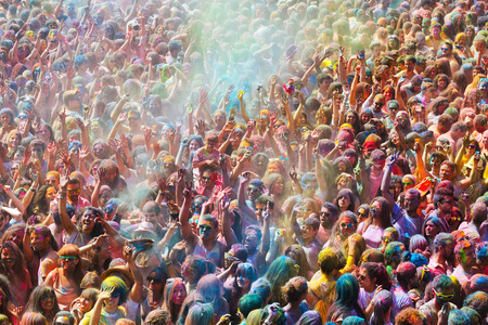 BARCELONA, SPAIN - APRIL 12, 2015: People at  Festival de los colores Holi. Holi is traditional holiday of Indiaのeditorial素材