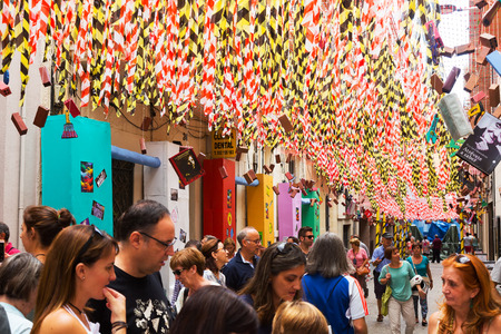 BARCELONA, SPAIN - AUGUST 16, 2015:  Gracia Festival  in Barcelona, Catalonia.
Decorated streets of Gracia district. Theme of  constructionのeditorial素材