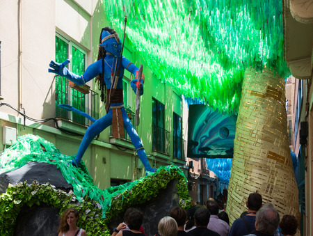 BARCELONA, SPAIN - AUGUST 16, 2015:  Gracia Festa Major in Barcelona, Catalonia. Decorated streets of Gracia district. Avatar film themeのeditorial素材