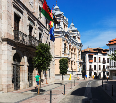 LLANES, SPAIN - JULY 3, 2015:  Town  hall of Llanes in sunny day.   Asturias,  Spainのeditorial素材
