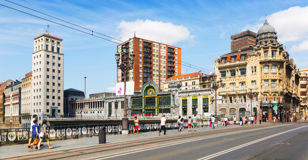 BILBAO, SPAIN - JULY 4, 2015: View of Railway station from bridge.  Bilbao. Spainのeditorial素材
