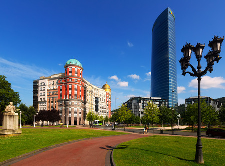 BILBAO, SPAIN - JULY 4, 2015:  Artklass building and Iberdrola Tower ( Torre Iberdrola)  from the  Euskadi square. Bilbaoのeditorial素材
