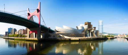 BILBAO, SPAIN - JULY 4, 2015:  Panoramic view of La Salve Bridge and Guggenheim Museum. Bilbao, Basque Countryのeditorial素材