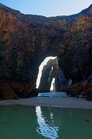 Natural arches at sand beach. As Catedrais beach - Cantabric coast  of Spaの写真素材