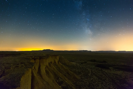 desert landscape of bardenas reales natural park in    night. Navarra, Spainの写真素材