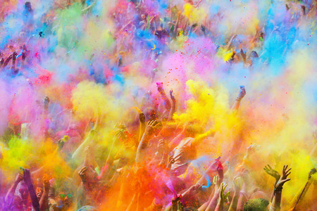 BARCELONA, SPAIN - APRIL 12, 2015: People during   Festival of colours Holi Barcelona. Holi is traditional holiday of Indiaのeditorial素材