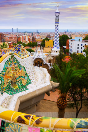 Park Guell in   Barcelona, Spain. Park was designed by Gaudi and built in 1900 to 1914のeditorial素材