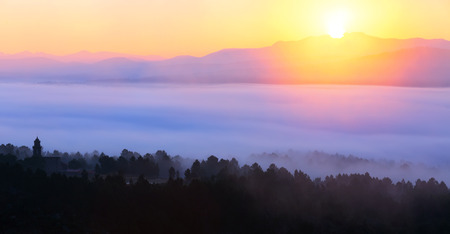Mountains landscape of Galicia  in summer dawn. Spainの写真素材