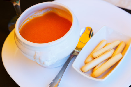 gazpacho in  white bowl - andalusian traditional cold soupの写真素材