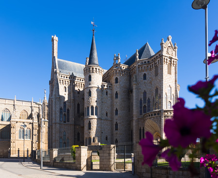 ASTORGA, SPAIN - JUNE 28, 2015:  Episcopal Palace of Astorga in summer.  Castile and Leon, Spainのeditorial素材