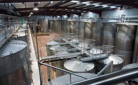 General view of modern wine factory with fermentation tanksのeditorial素材