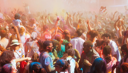 BARCELONA, SPAIN - APRIL 6, 2014:   Festival Holi in Barcelona. It is traditional holiday of Indian Cultureのeditorial素材