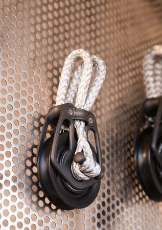 Store stand with assortment of cordage close up