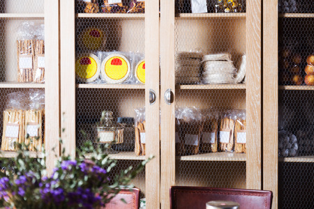 Coffee-house stand with sweet biscuits and cookiesの写真素材