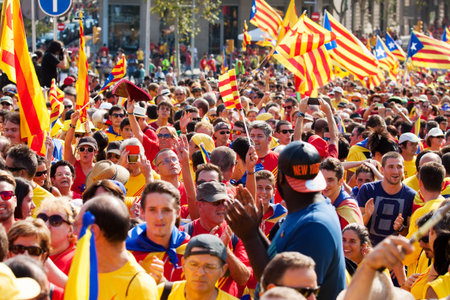 BARCELONA, SPAIN - SEPTEMBER 11, 2014: Rally demanding independence for Catalonia in 300th...
