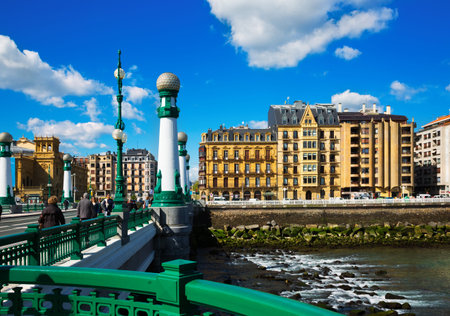 SAN SEBASTIAN, SPAIN - APRIL 21, 2016:  Kursaal bridge over Urumea river in Sant Sebastian. Basque Country,  Spainのeditorial素材