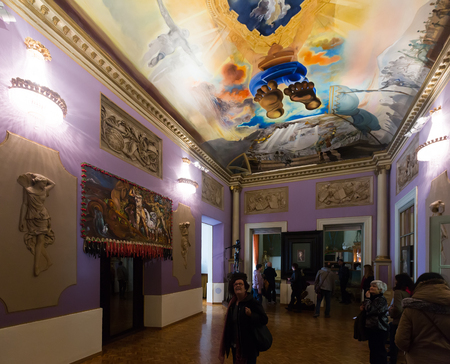 FIGUERES, SPAIN - JANUARY 03, 2016: Decorated interior with famous art works in The Dali Theatre and Museum (Teatre-Museu Dali), Cataloniaのeditorial素材