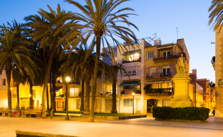 Twilight view of Rambla passage at Badalona. Catalonia, Spainの写真素材