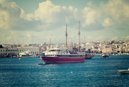 various boats  lying at Sliema Creek. Maltaの写真素材