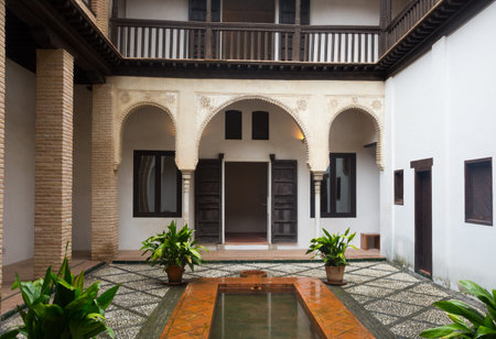 GRANADA, SPAIN - MAY 13, 2016: Court of home of Hernan Lopez el Feri (Casa de Hernan Lopez el Feri)....