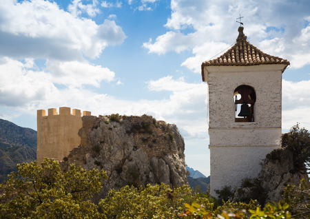 scenic landmark with old Guadalest castle building located on top of mountainsのeditorial素材