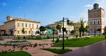 MUROM, RUSSIA  AUGUST 23, 2016: small russian town murom city center with buildings and park on sunny summer dayのeditorial素材