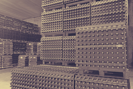 Plant cellar with champagne bottles kept for secondary fermentationのeditorial素材