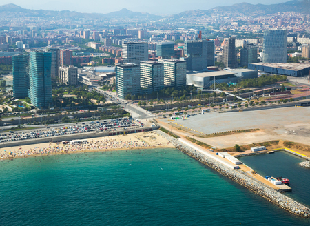 Crowded beach in Barcelona seaside, Spainの写真素材