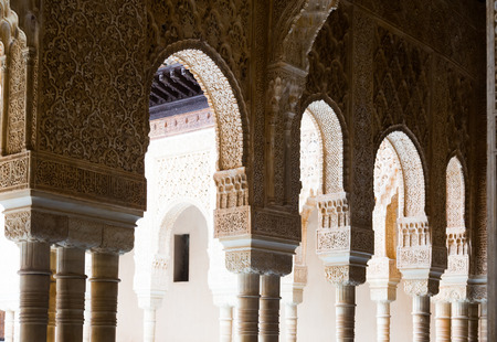 GRANADA, SPAIN - MAY 13, 2016: Details of Courtyard of the Lions(Patio de los Leones)in day time, Alhambraのeditorial素材