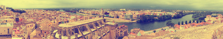 Panorama of  Tortosa with Cathedral from Suda castle. Catalonia, Spainの写真素材