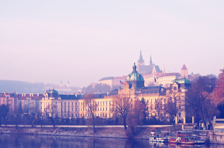 Evening view of Prague from Vltava. Czech Republicの写真素材