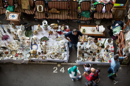 BARCELONA, SPAIN - October 08, 2016:  View on Encants vells flea market on busy day