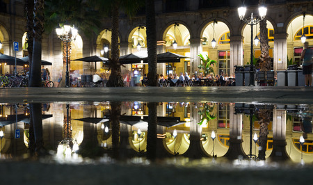 Famous Placa Reial (Royal Square) illuminated at night in Barcelonaのeditorial素材