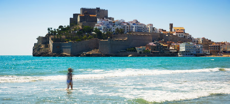 View of Peniscola castle from the beach, Spainのeditorial素材
