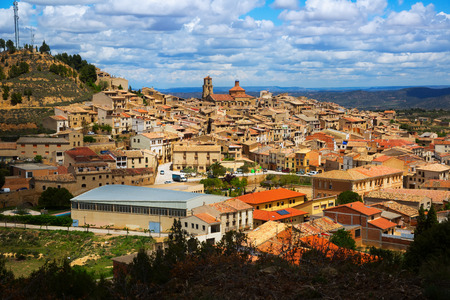 Top view of Calaceite from hill in sunny day. Teruel, Spainの写真素材
