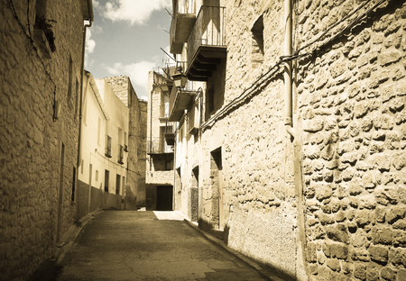 Narrow street at old  town.  Calaceite, Aragon, Spainの写真素材