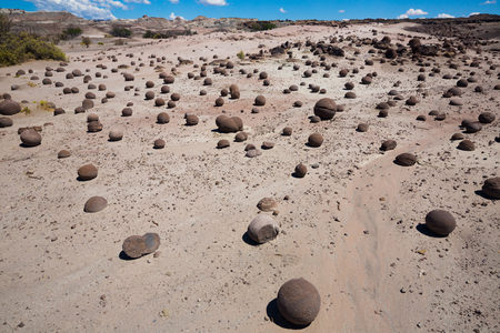 View on otherworldly geological formations in Ischigualasto Provincial Parkの写真素材