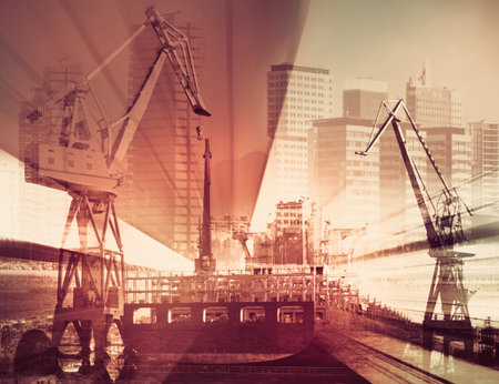 Background with concept of successful business, industries with effects blurring