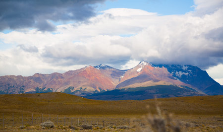 General view of the Andes from valley in South Patagonia in Argentinaの写真素材