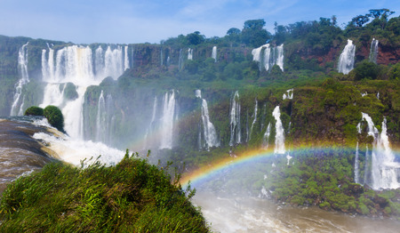Panoramic view of the massive Iguazu Waterfalls system in Brazilの写真素材