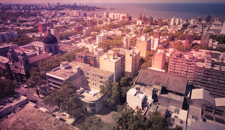 Viewing of central part of Montevideo in Uruguay from heightの写真素材