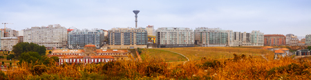 Panoramic view of dwelling houses at seafront in A Coruna. Galiciaの写真素材