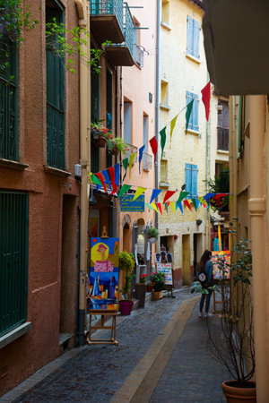 COLLIOURE, FRANCE - MAY 11, 2017:Image of Collioure streets - resort on the southern coast of Franceのeditorial素材