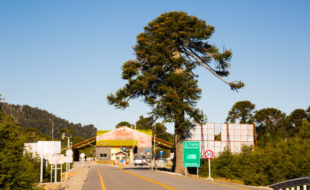 MAMUIL MALAL, CHILE - FEBRUARY 6, 2017: Building Mamuil Malal checkpoint on border of Chile and Argentina. Chile, Argentina, South Americaのeditorial素材