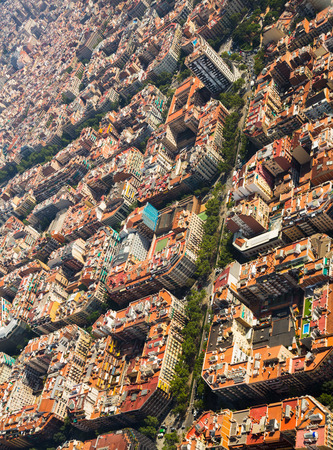 Aerial view at residential quarters of Barcelona in sunny dayの写真素材