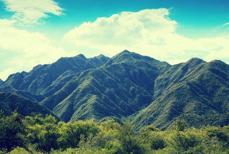 Mountain view on the Andes in nature reserve park Valle Fertil in Argentinaの写真素材