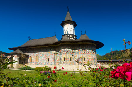 Image of church of Sucevita Monastery on Bucovina in Romania.