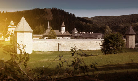 Sucevita Monastery is stone landmark of Bucovina in Romania.
