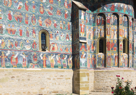 Image of frescoes of church in Sucevita Monastery on Bucovina in Romania.のeditorial素材